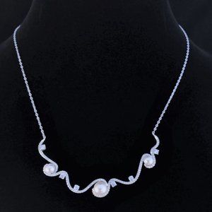 Eliot Danori Nadri Bar Necklace Pearls Crystals Silver Tone Holiday Bridal Prom